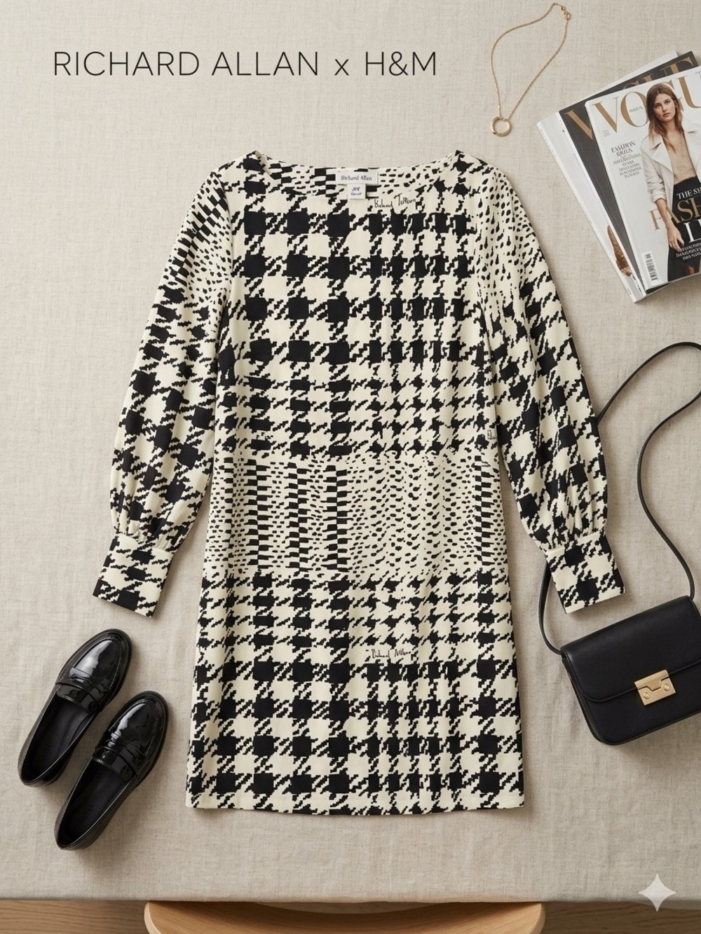 H&M Black and White Graphic Print Midi Dress